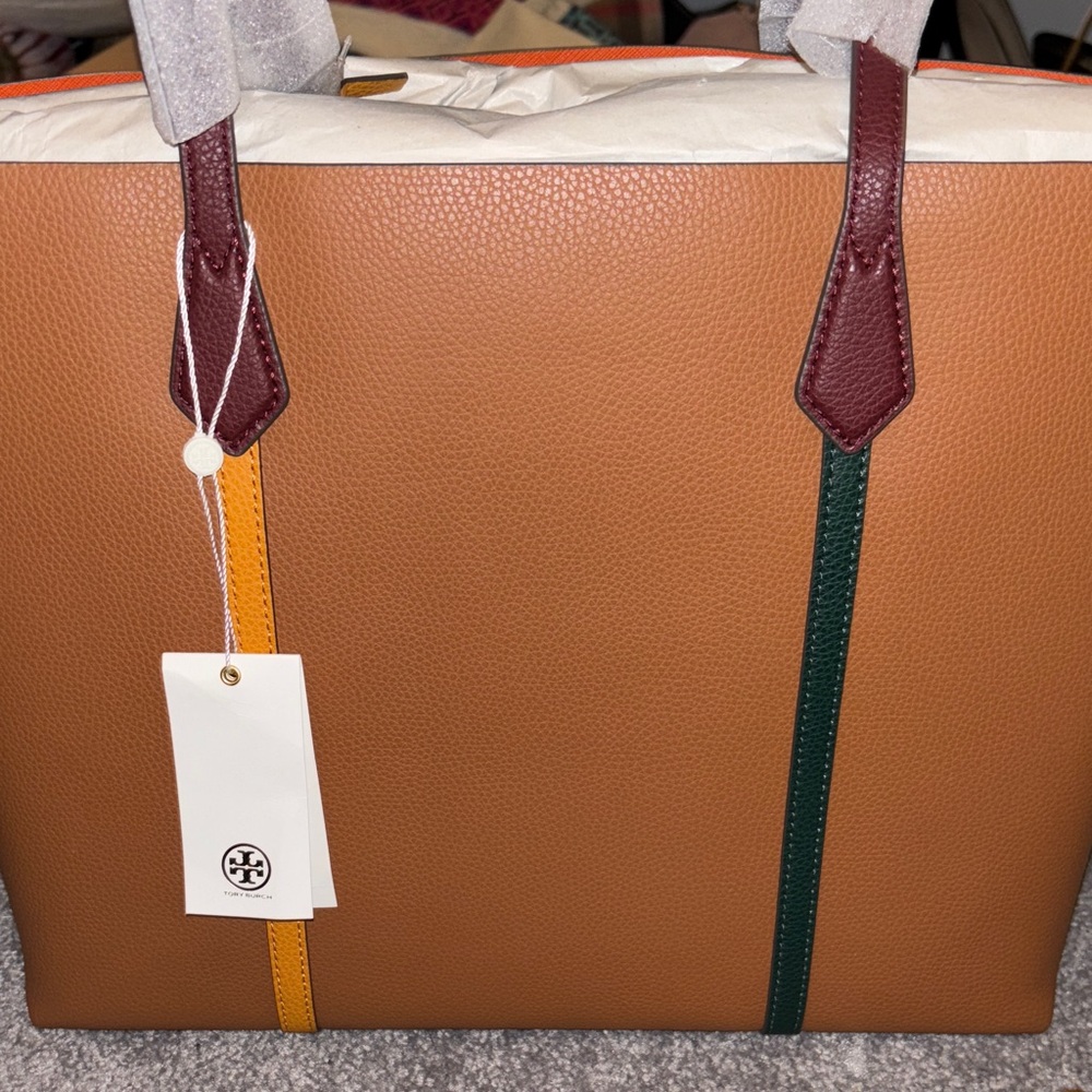 Tory Burch Brown Leather Tote Bag with Multicolor Straps